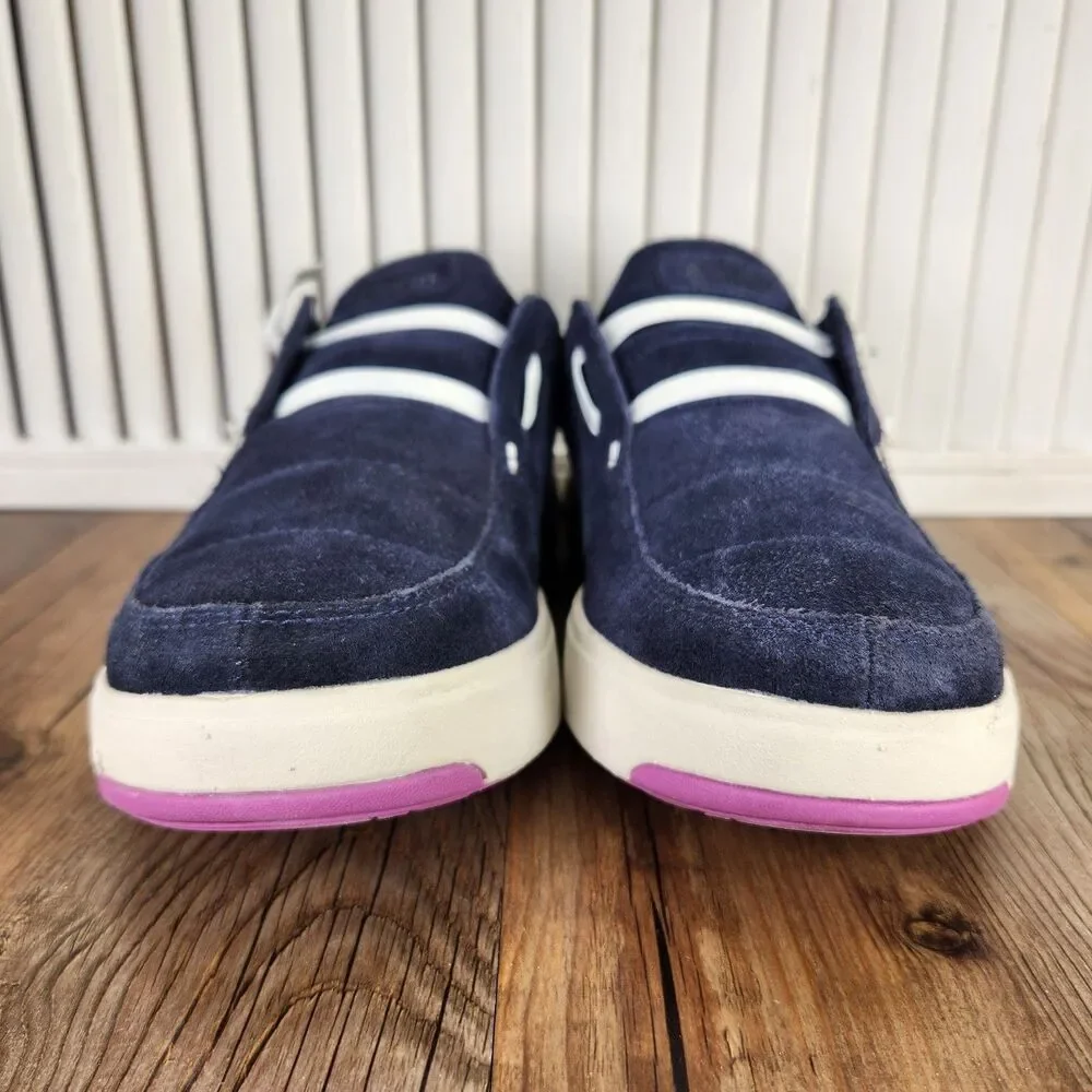 Stio Colter Low Shoes Womens Sz 8 Navy Blue Suede Sherpa Lined Slip On Sneakers